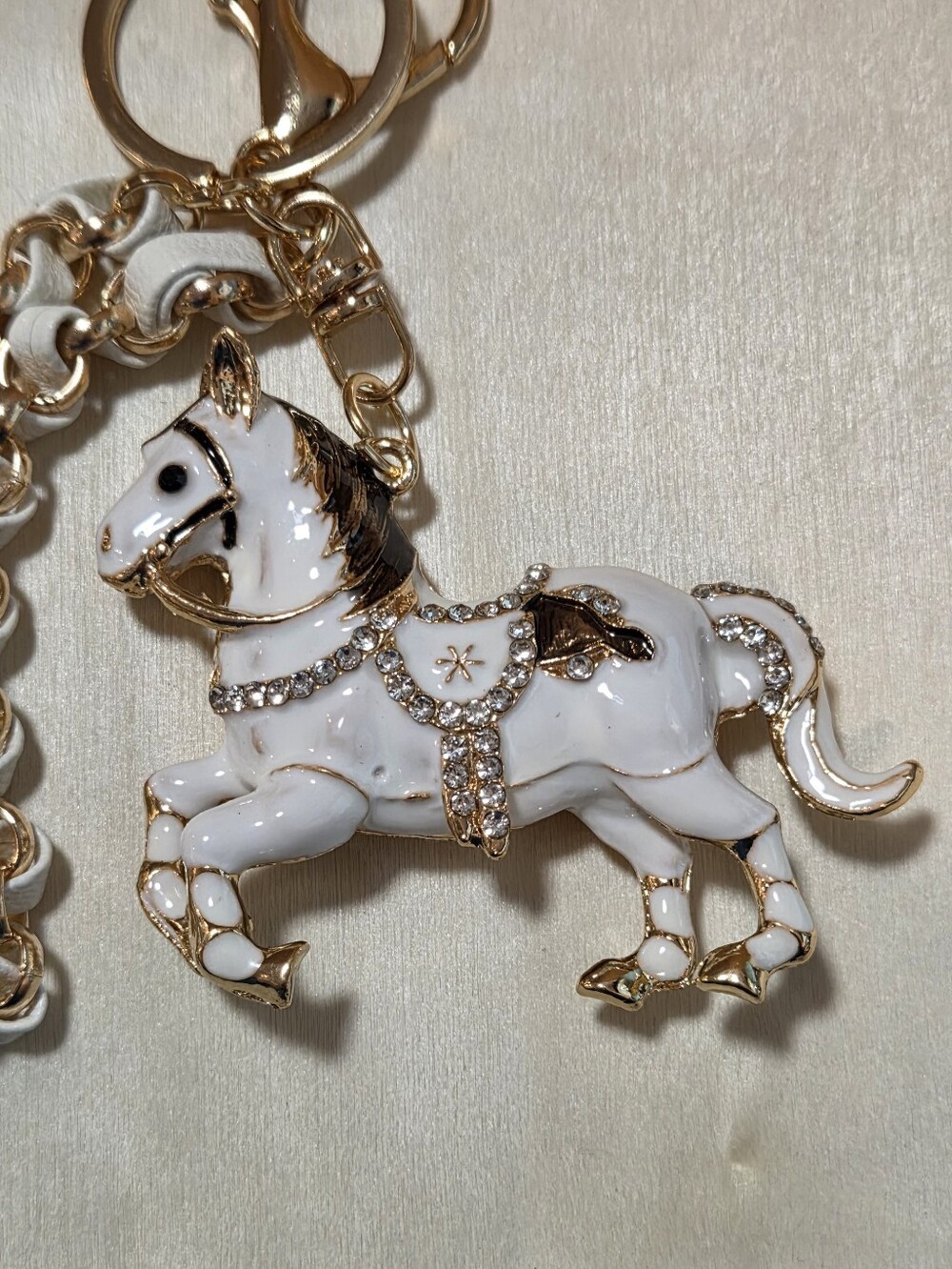 Glam White Enamel Prancing Horse Keychain & Braided Chain Bag Charm 🐎 - Picture 11 of 14